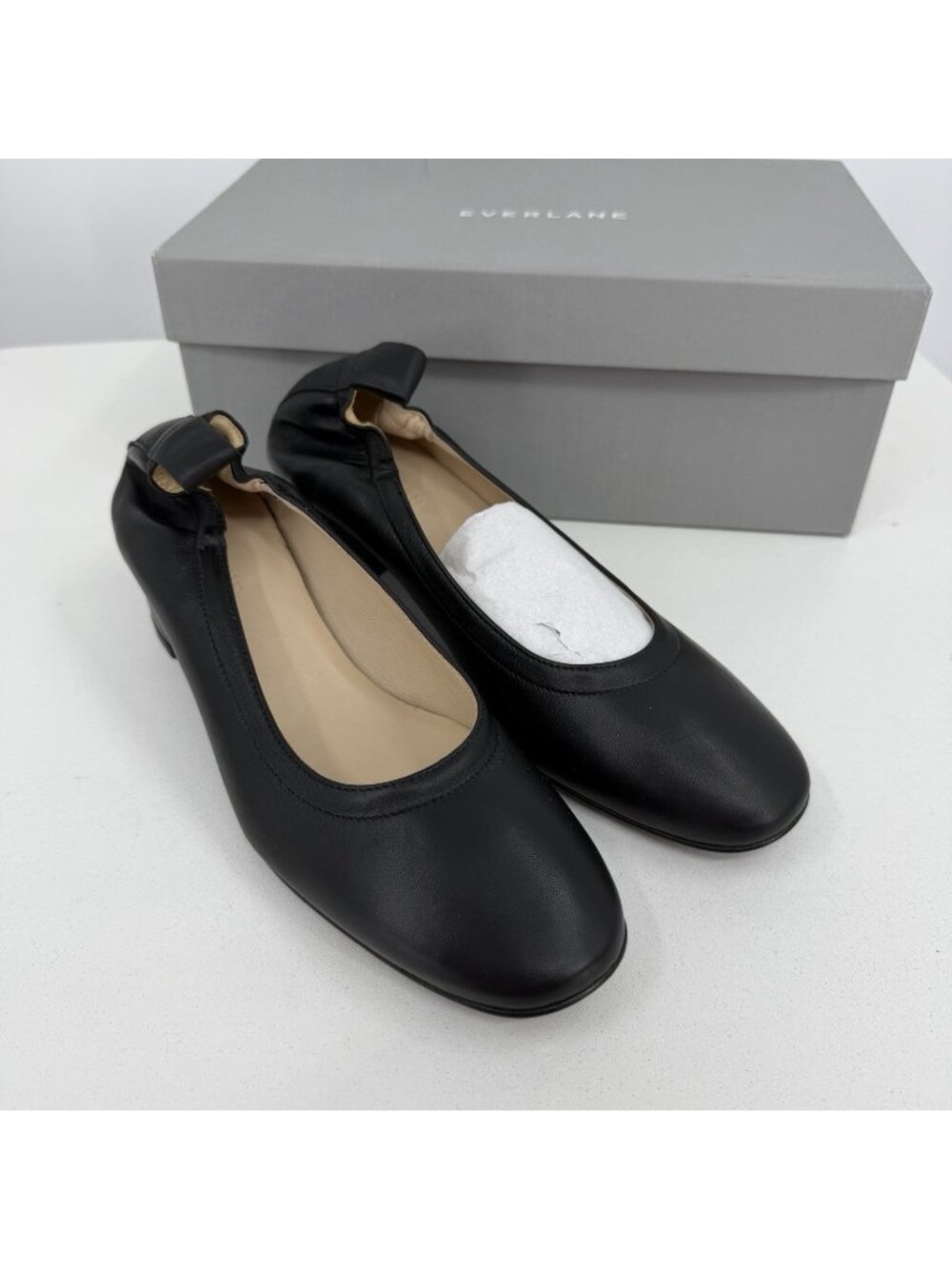 Everlane Italian Leather Day Heel size 6 Women's Black Elastic Back Comfort 998